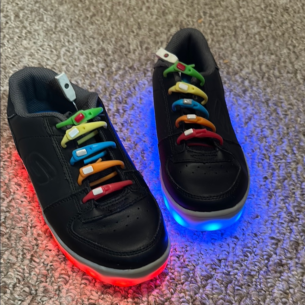 Light Up Skechers Black  Sneakers with Flat Sole and No Tie Laces